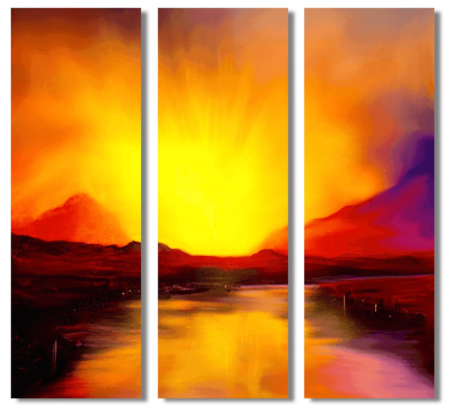 Skye Sunset Painting Signed Fine Art Triptych Canvas
