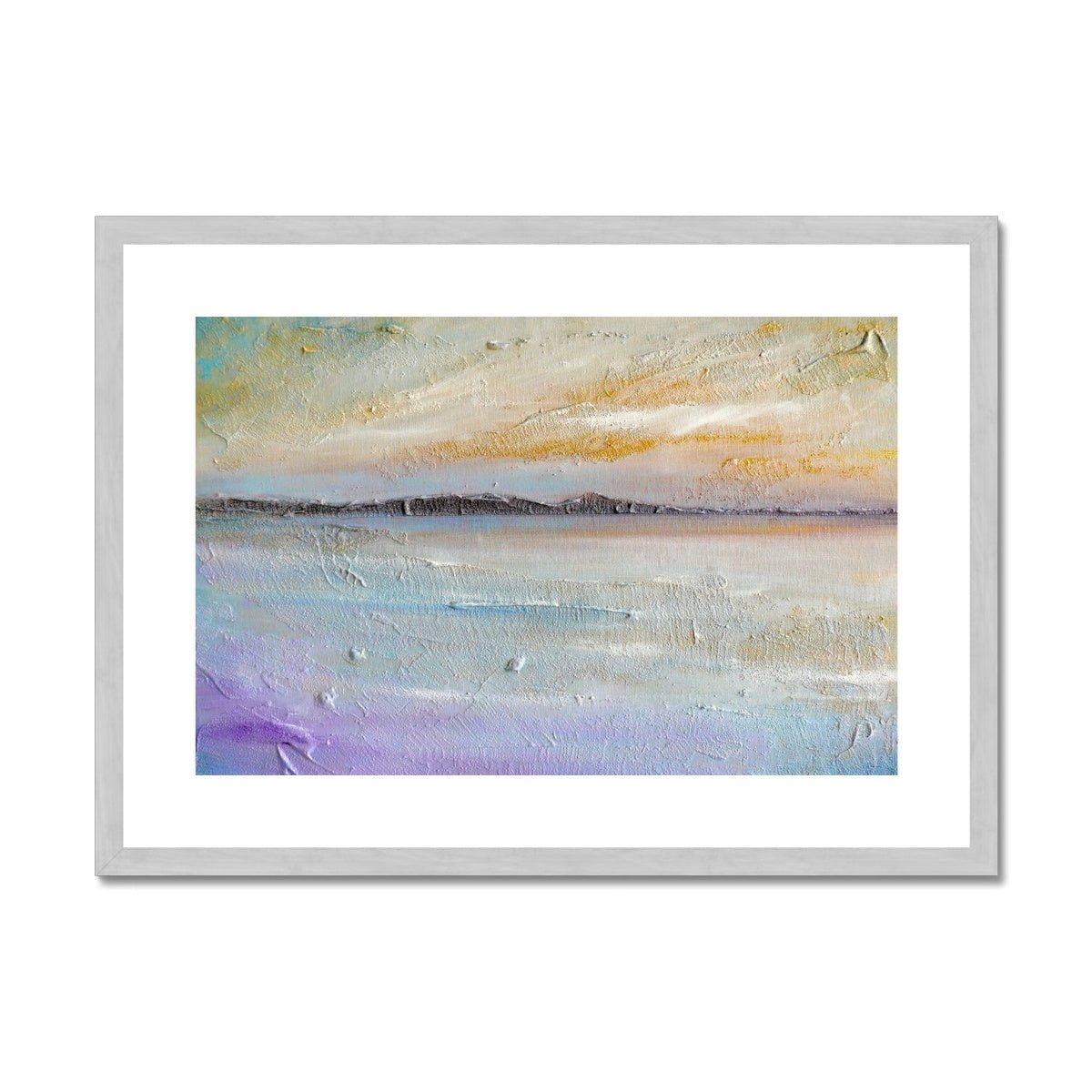 Sollas Beach North Uist Painting | Antique Framed & Mounted Prints From Scotland-Antique Framed & Mounted Prints-Hebridean Islands Art Gallery-A2 Landscape-Silver Frame-Paintings, Prints, Homeware, Art Gifts From Scotland By Scottish Artist Kevin Hunter