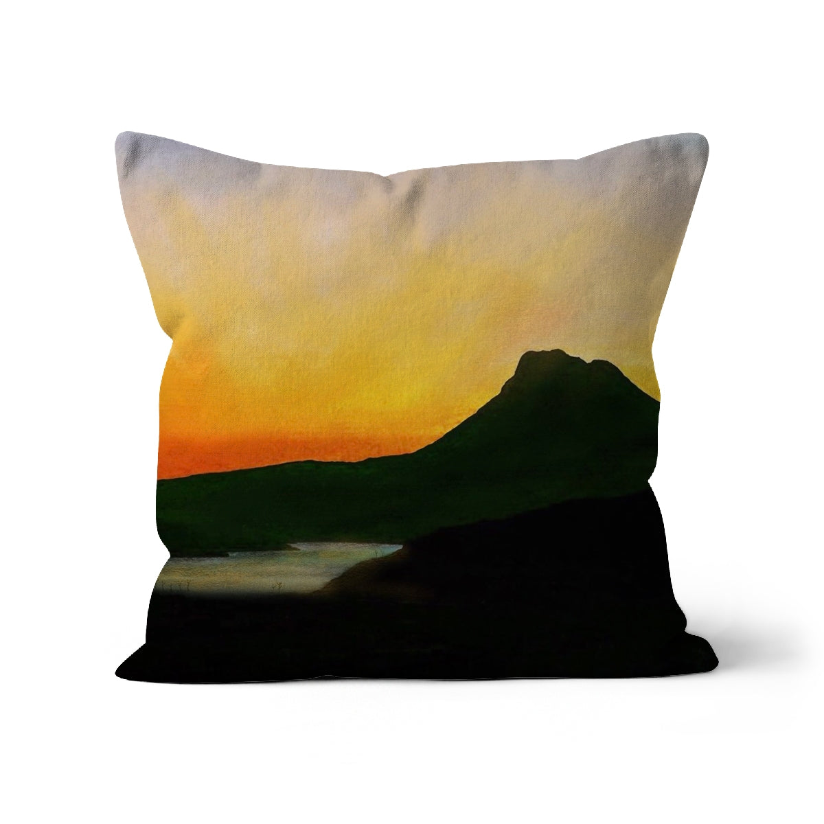 Stac Pollaidh Dusk Art Gifts Cushion | Scottish Lochs &amp; Mountains Art Gallery | Paintings, Prints, Homeware and Art Gifts From Scotland By Scottish Artist Kevin Hunter