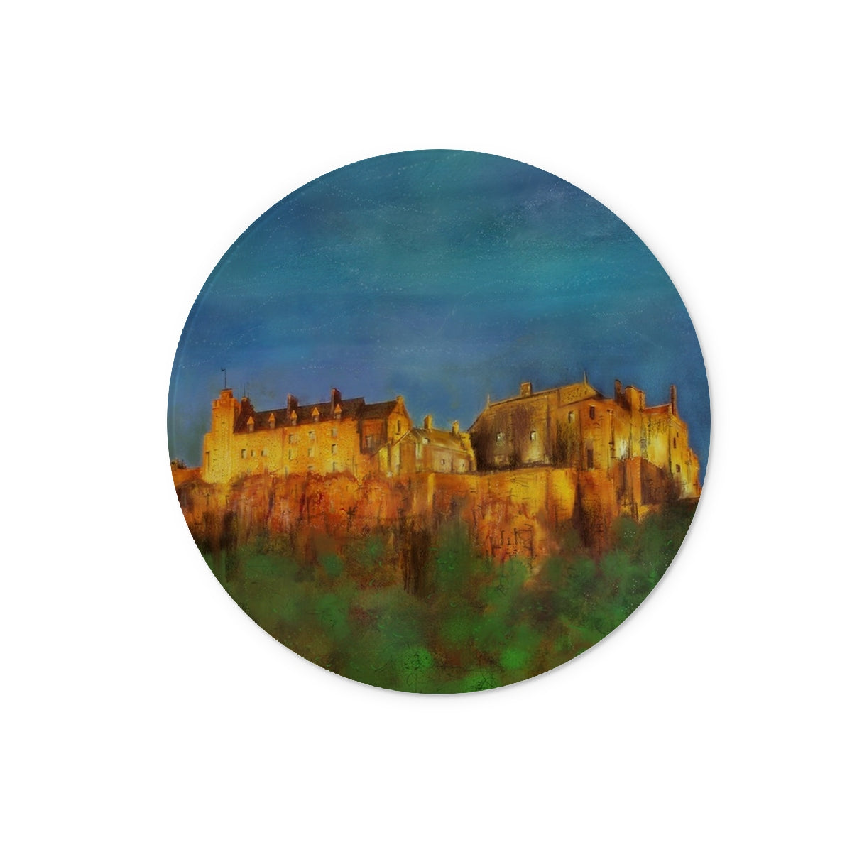 Stirling Castle Art Gifts Glass Chopping Board | Historic & Iconic Scotland Art Gallery | Paintings, Prints, Homeware and Art Gifts From Scotland By Scottish Artist Kevin Hunter