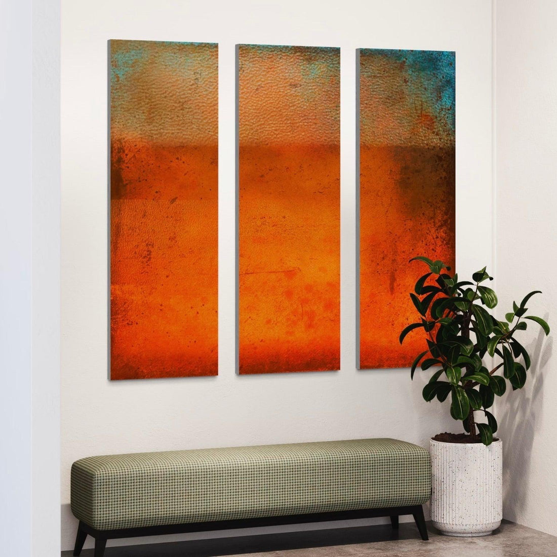 Sunrise Horizon Abstract Painting Signed Fine Art Triptych Canvas