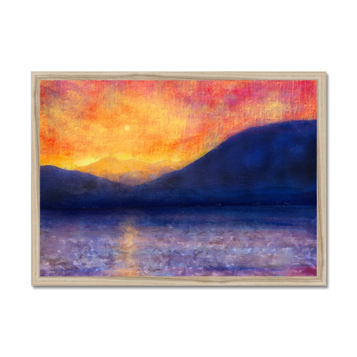 Sunset Approaching Mull Painting | Framed Prints From Scotland-Framed Prints-Hebridean Islands Art Gallery-A2 Landscape-Natural Frame-Paintings, Prints, Homeware, Art Gifts From Scotland By Scottish Artist Kevin Hunter