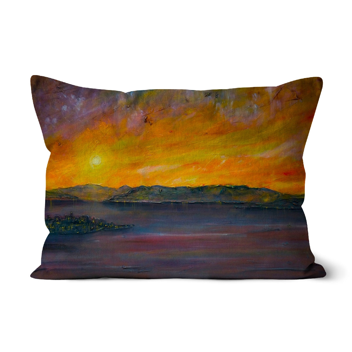 Sunset Over Gourock Art Gifts Cushion | River Clyde Art Gallery | Paintings, Prints, Homeware and Art Gifts From Scotland By Scottish Artist Kevin Hunter