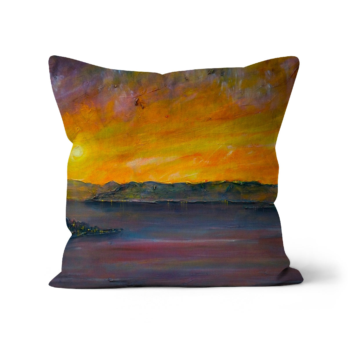 Sunset Over Gourock Art Gifts Cushion | River Clyde Art Gallery | Paintings, Prints, Homeware and Art Gifts From Scotland By Scottish Artist Kevin Hunter