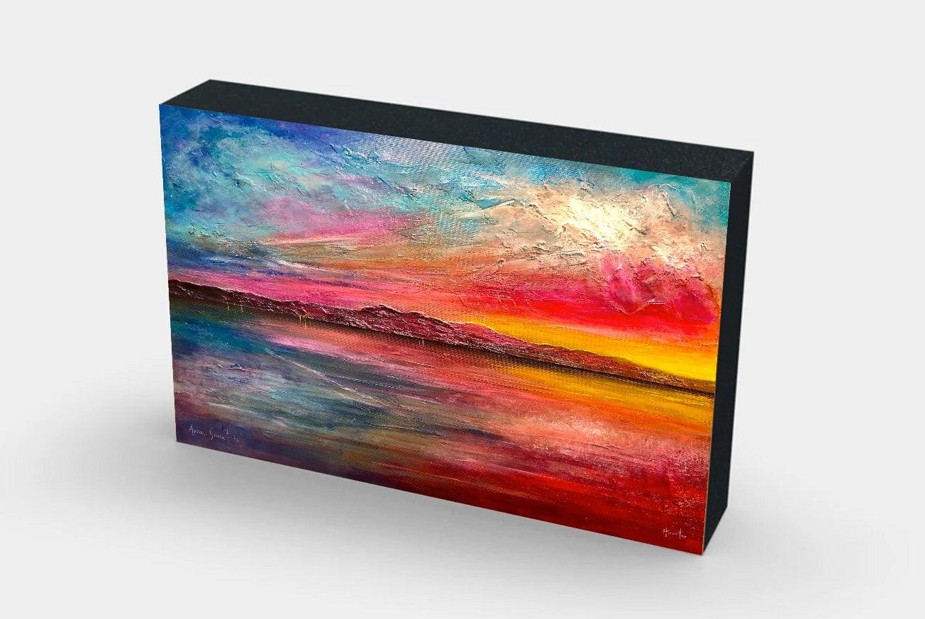 Sunset Over Gourock Wooden Art Block-Wooden Art Blocks-River Clyde Art Gallery-Paintings, Prints, Homeware, Art Gifts From Scotland By Scottish Artist Kevin Hunter