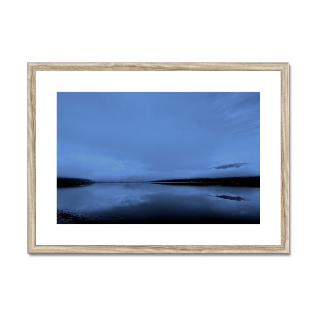 The Blue Hour Loch Fyne Painting | Framed & Mounted Prints From Scotland-Framed & Mounted Prints-Scottish Lochs & Mountains Art Gallery-A2 Landscape-Natural Frame-Paintings, Prints, Homeware, Art Gifts From Scotland By Scottish Artist Kevin Hunter