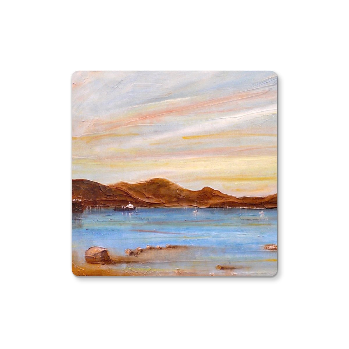 The Last Ferry To Dunoon Art Gifts Coaster-Coasters-River Clyde Art Gallery-6 Coasters-Paintings, Prints, Homeware, Art Gifts From Scotland By Scottish Artist Kevin Hunter
