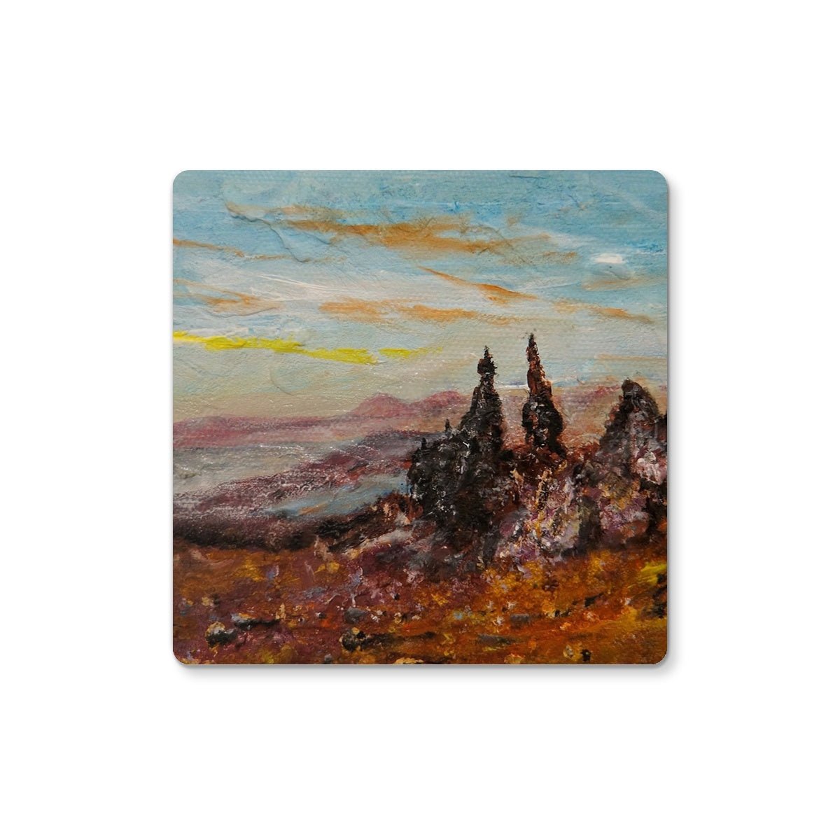 The Old Man Of Storr Skye Art Gifts Coaster-Coasters-Skye Art Gallery-2 Coasters-Paintings, Prints, Homeware, Art Gifts From Scotland By Scottish Artist Kevin Hunter