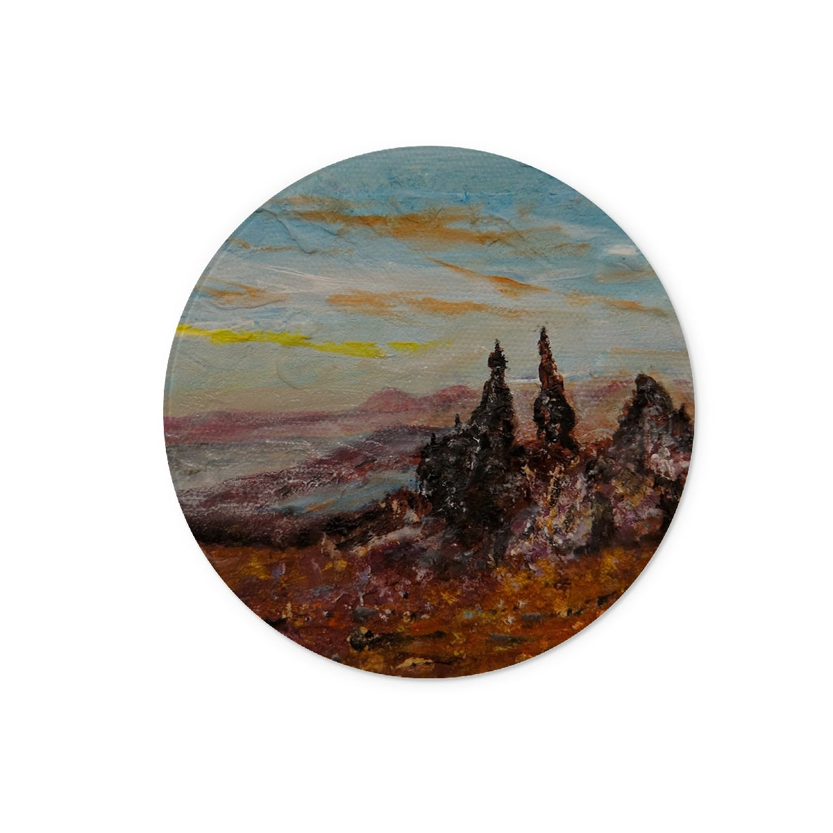 The Old Man Of Storr Skye Art Gifts Glass Chopping Board | Skye Art Gallery | Paintings, Prints, Homeware and Art Gifts From Scotland By Scottish Artist Kevin Hunter