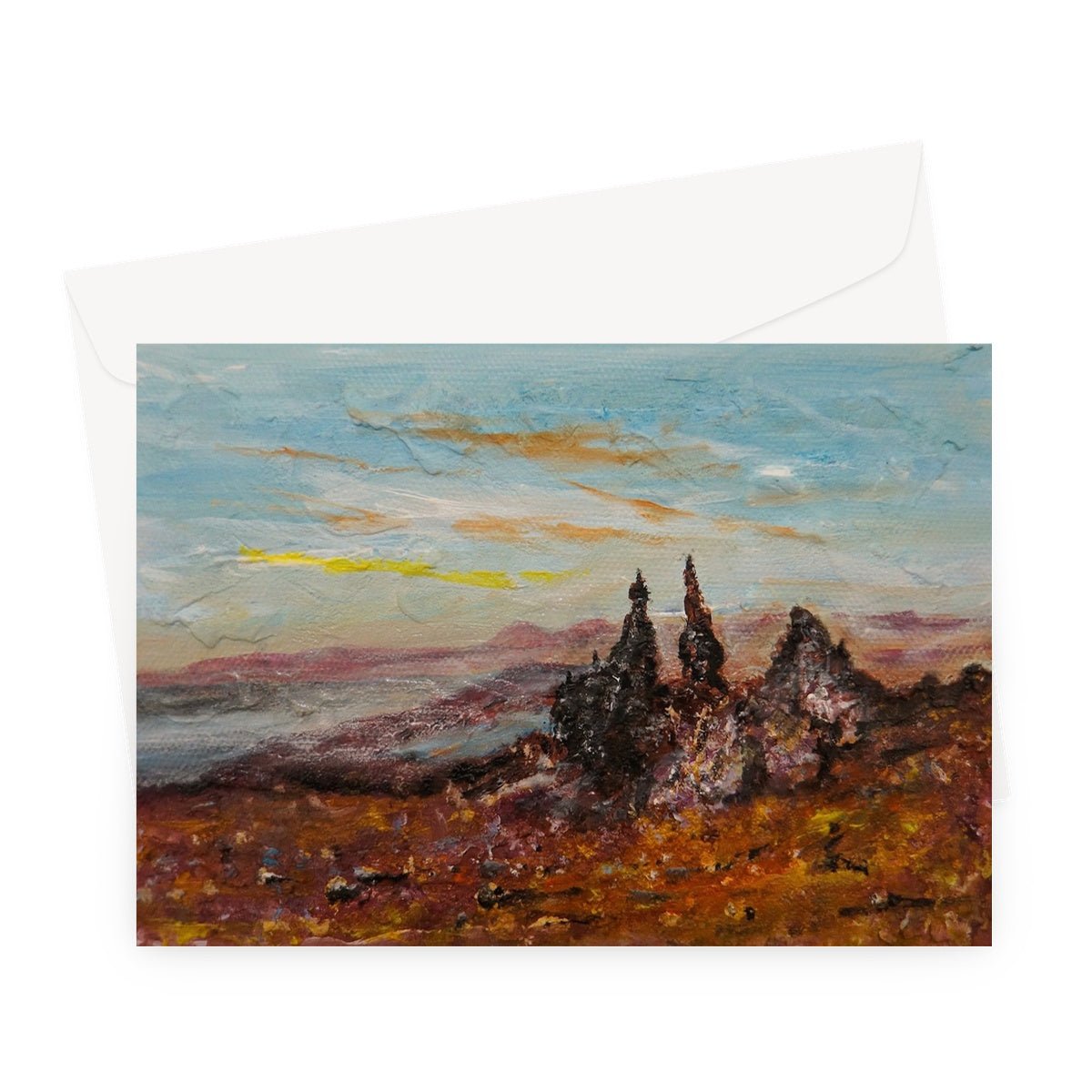 The Old Man Of Storr Skye Art Gifts Greeting Card-Greetings Cards-Skye Art Gallery-A5 Landscape-1 Card-Paintings, Prints, Homeware, Art Gifts From Scotland By Scottish Artist Kevin Hunter