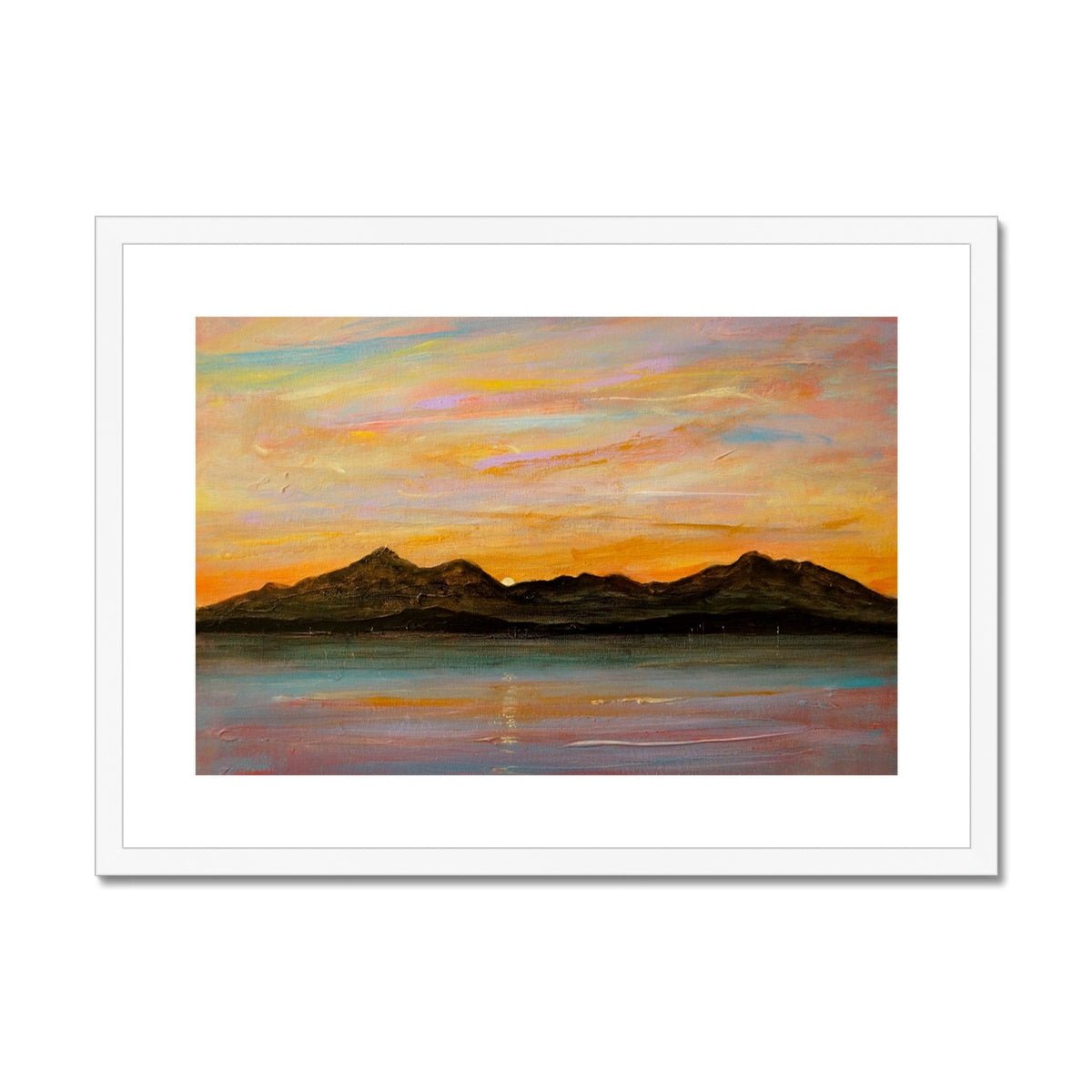 The Sleeping Warrior Arran Painting | Framed & Mounted Prints From Scotland-Framed & Mounted Prints-Arran Art Gallery-A2 Landscape-White Frame-Paintings, Prints, Homeware, Art Gifts From Scotland By Scottish Artist Kevin Hunter