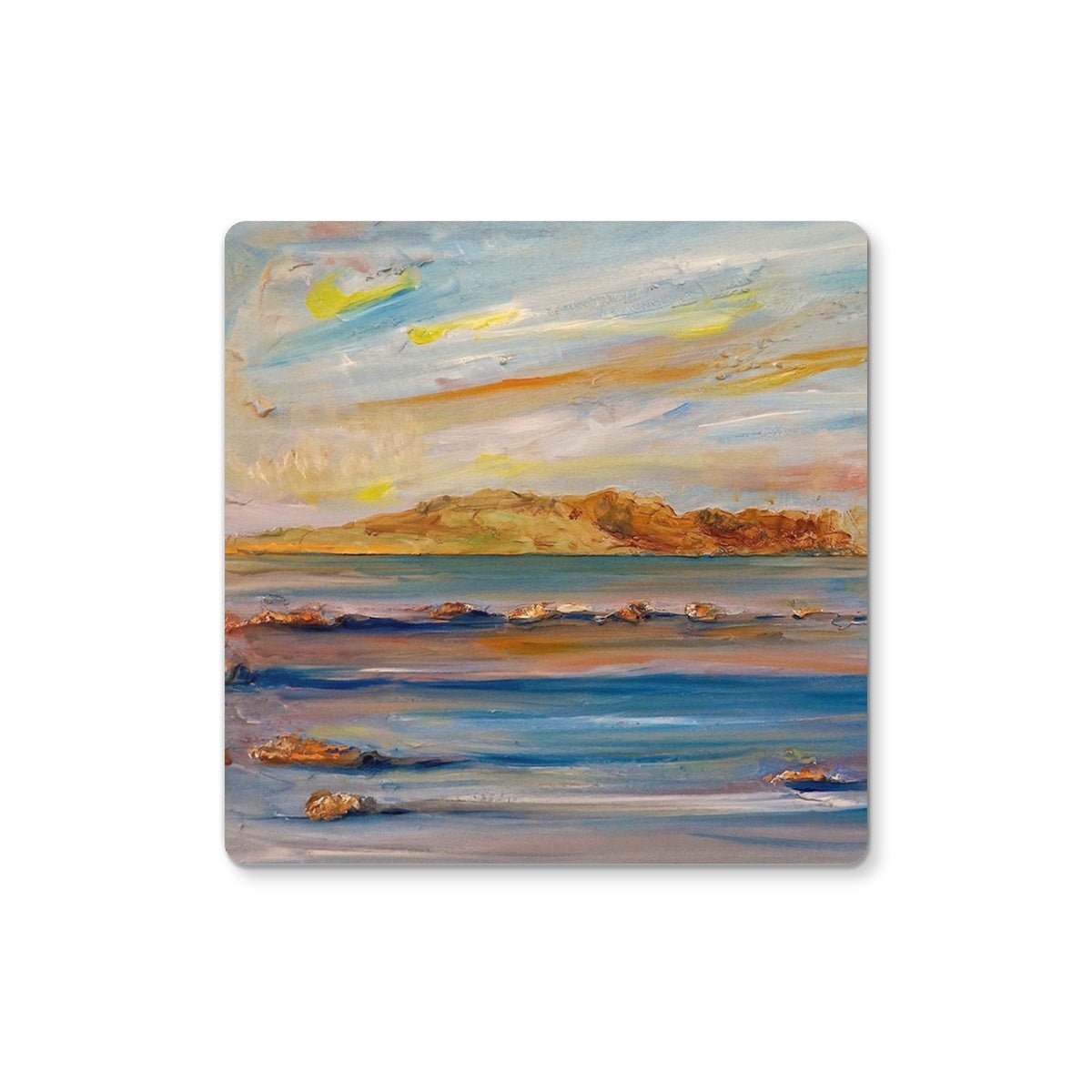 Tiree Dawn Art Gifts Coaster-Coasters-Hebridean Islands Art Gallery-6 Coasters-Paintings, Prints, Homeware, Art Gifts From Scotland By Scottish Artist Kevin Hunter
