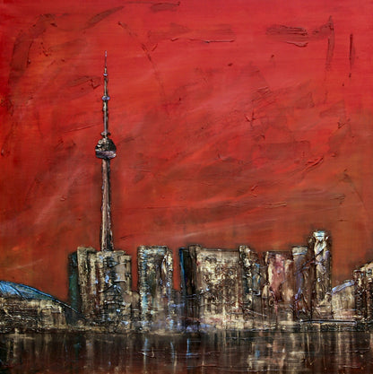 Toronto Sunset 50x50 inch Stretched Canvas Statement Wall Art