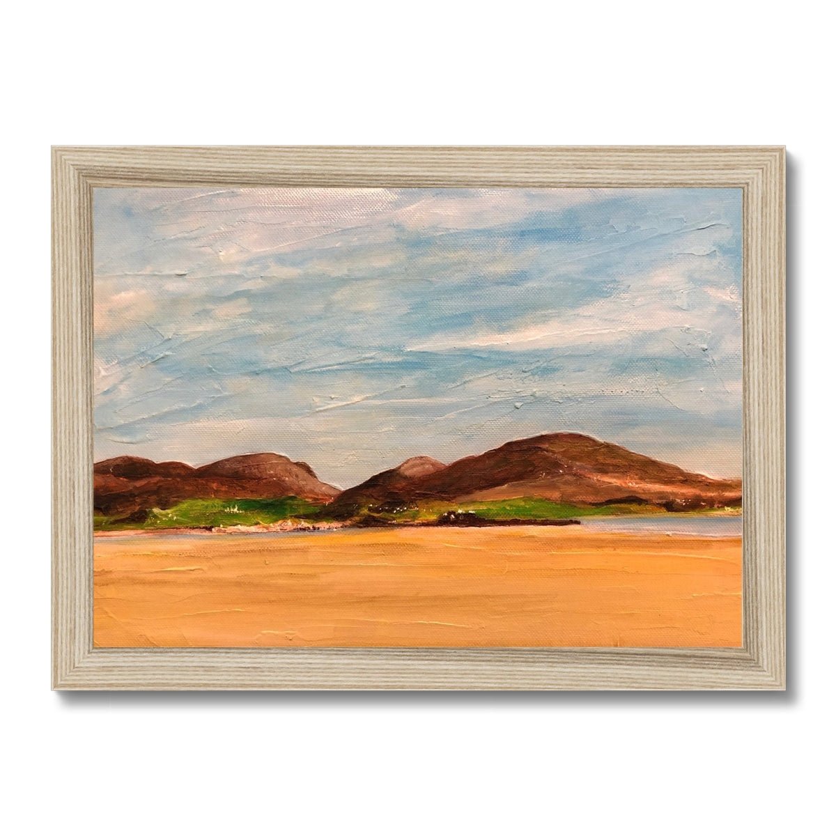 Uig Sands Lewis Painting | Framed Prints From Scotland-Framed Prints-Hebridean Islands Art Gallery-A4 Landscape-Natural Frame-Paintings, Prints, Homeware, Art Gifts From Scotland By Scottish Artist Kevin Hunter