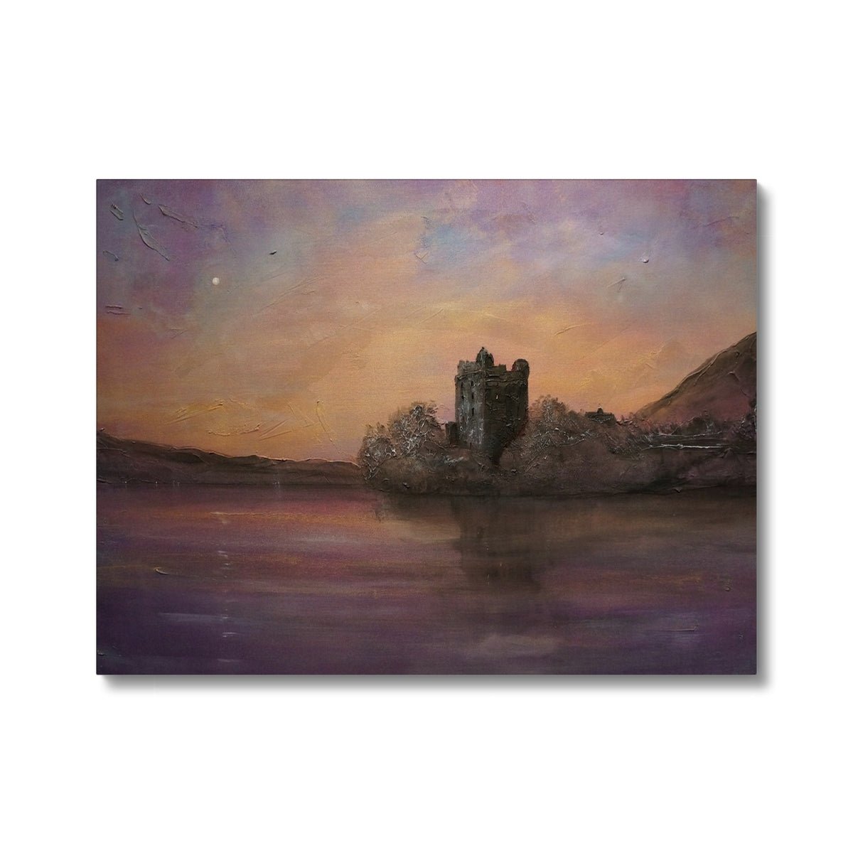 Urquhart Castle Moonlight Painting | Canvas From Scotland-Contemporary Stretched Canvas Prints-Historic & Iconic Scotland Art Gallery-24"x18"-Paintings, Prints, Homeware, Art Gifts From Scotland By Scottish Artist Kevin Hunter