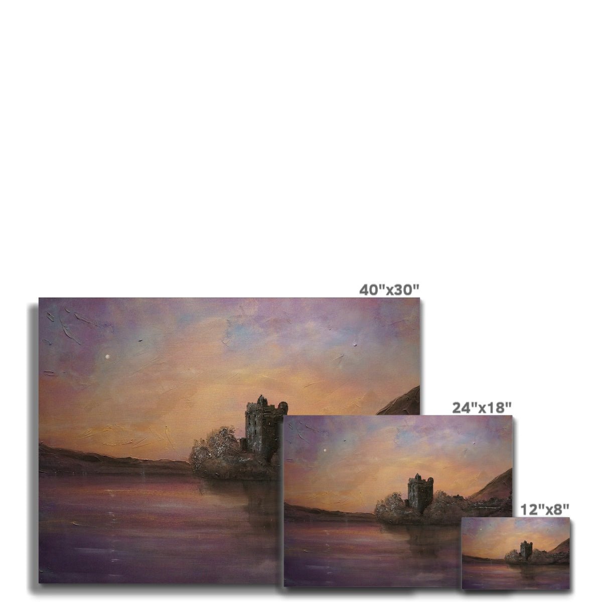 Urquhart Castle Moonlight Painting | Canvas From Scotland-Contemporary Stretched Canvas Prints-Historic & Iconic Scotland Art Gallery-Paintings, Prints, Homeware, Art Gifts From Scotland By Scottish Artist Kevin Hunter