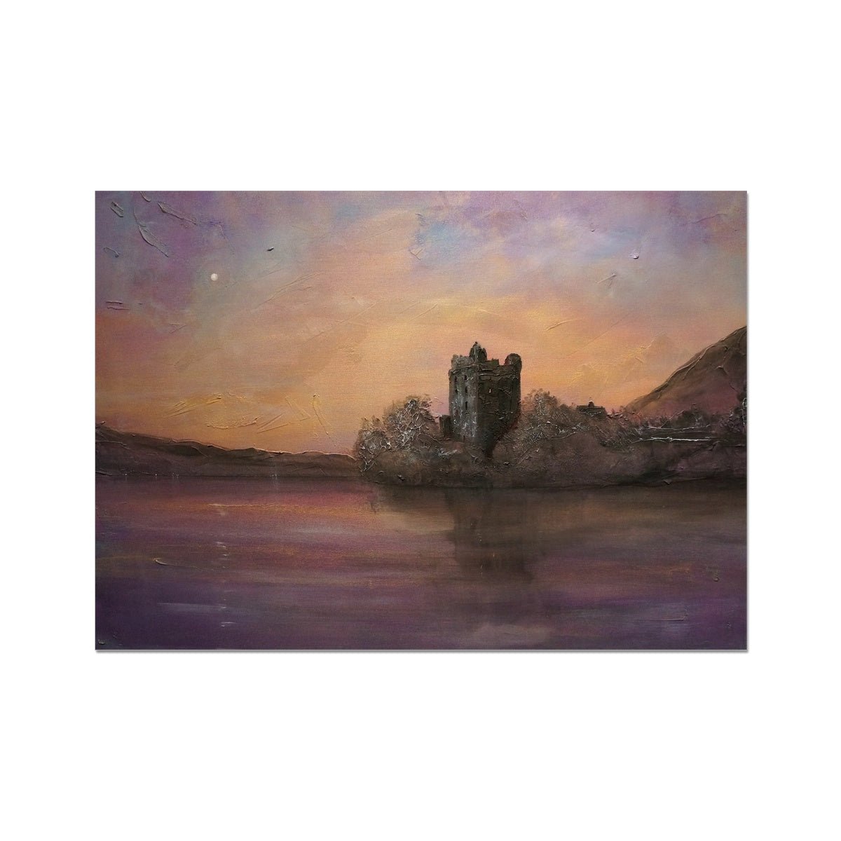 Urquhart Castle Moonlight Painting | Fine Art Prints From Scotland-Unframed Prints-Historic & Iconic Scotland Art Gallery-A2 Landscape-Paintings, Prints, Homeware, Art Gifts From Scotland By Scottish Artist Kevin Hunter