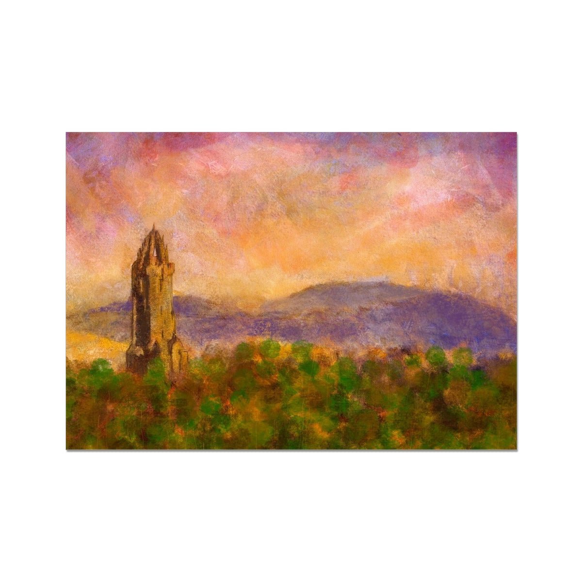 Wallace Monument Dusk Painting | Fine Art Prints From Scotland-Unframed Prints-Historic & Iconic Scotland Art Gallery-A2 Landscape-Paintings, Prints, Homeware, Art Gifts From Scotland By Scottish Artist Kevin Hunter